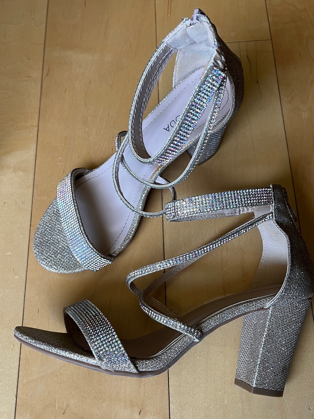 Top Moda multi colored Crystal Embellished Block Heel Sandals